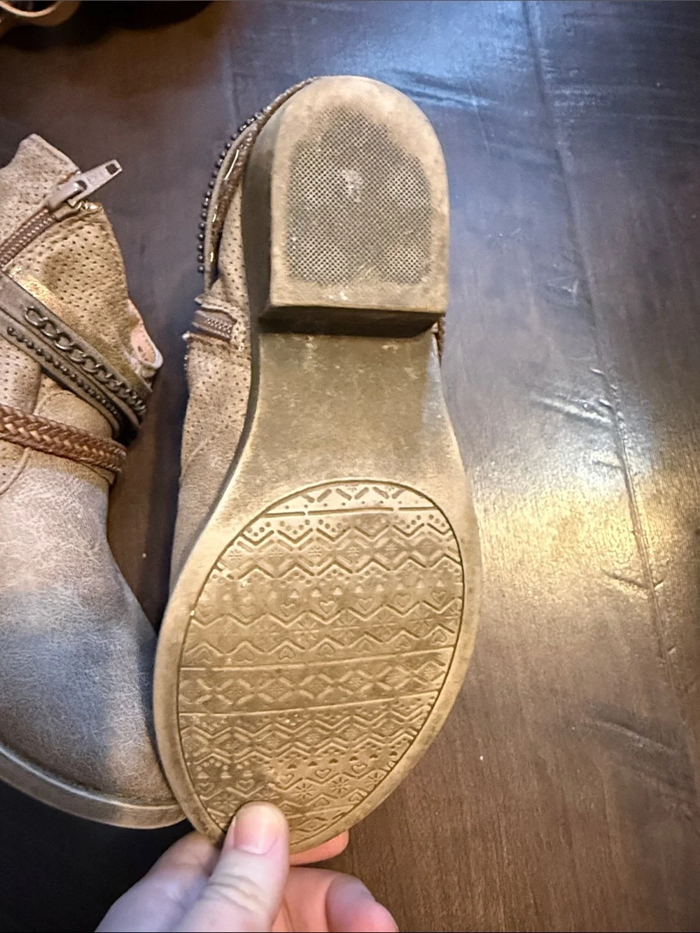 SO Tan Ankle Booties with Braided & Chain Straps